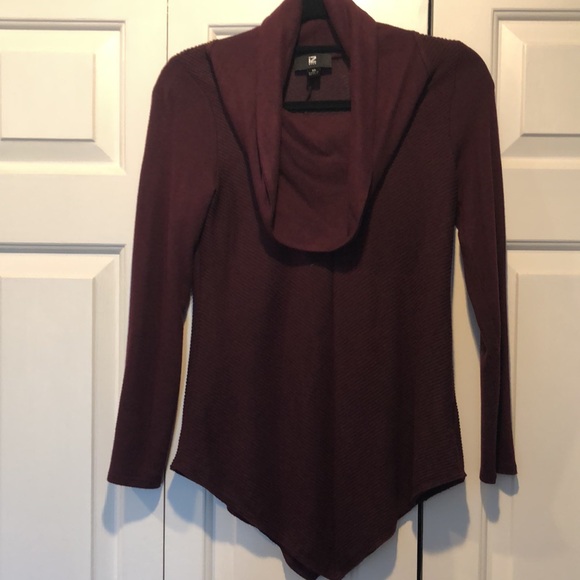 Burgundy light weight ribbed cowl neck sweater. - Picture 3 of 12